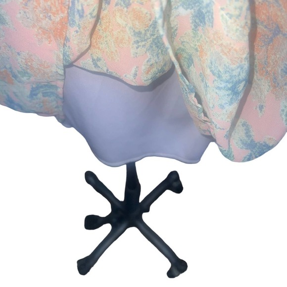 ASTR Pink Vintage Print Fully Lined Pastel Mini Dress with Lace Cuffs SZ M - Picture 7 of 9